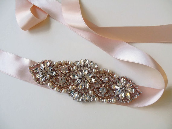 rose gold dress sash Rose Gold Crystal Bridal Belt: Rhinestone Wedding Sash - Etsy