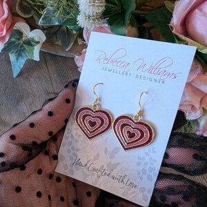 Heart Shaped Earrings for Valentine&#39;s Day, Gifts for her, Red and Pink Glittery Earrings, Love Heart Jewellery
