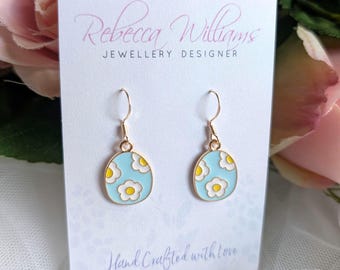 Flower Easter Egg Dangle Earrings, Easter Hunt, Easter Gifts, Cute Jewellery, Spring, Chocolate Eggs, Sterling Silver