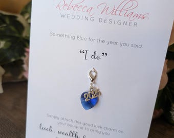 Something Blue Wedding Charm, Wedding Date Memento Gifts, Traditional Wedding Gift, Bouquet Charm, Shoe Clip, Wedding Memento Gift, Year
