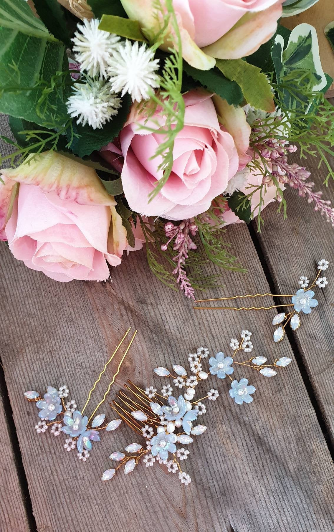 Produktbild von 20 Stück Blumige Haarnadeln Mit Diamant-Look - Für Hochzeit, Party & Styling