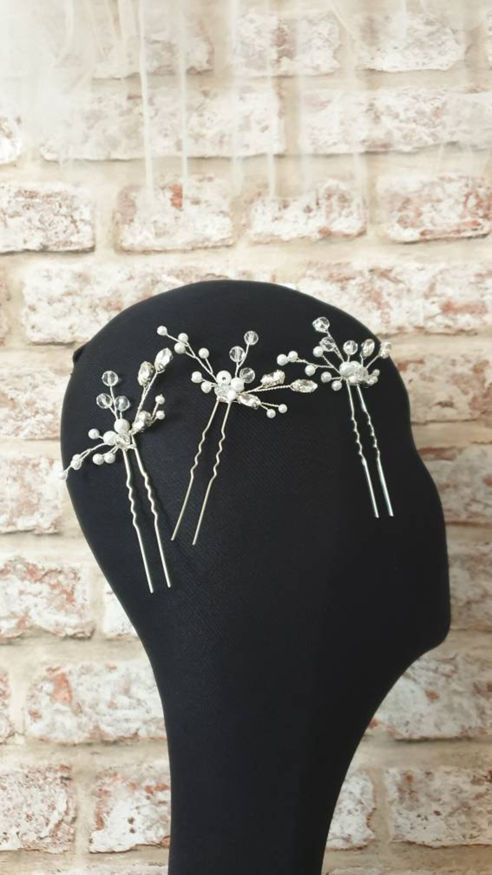 SET OF 3 Sparkly Pins Diamante Hair Pins Pearl Hair Etsy UK