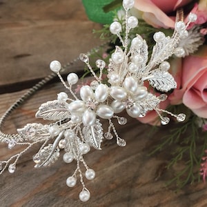 Romantic Sparkle Bridal Side Tiara, Floral Tiara, Pearl Hair Accessories, Hair Flowers, Bridal Hair Accessories, Wedding Headpiece