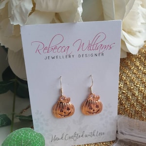 Pumpkin Halloween Earrings, Jack-o&#39;-Lantern Earrings, Halloween Accessories, Spooky Season Gifts, Halloween Jewellery - ROSE GOLD