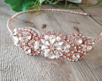 Rose Gold Side Tiara, Wedding Hair Accessories, Rose Gold Wedding, Sparkle Tiara, Rosegold Accessories, Bridesmaid Hair, Bridal Head Piece