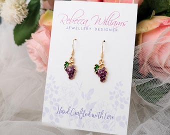 Danity Purple Grape Drop Earrings: Sterling Silver Jewellery, Summer Accessories, Fruity Jewellery, Gifts for her