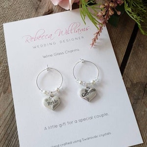 Bride and Groom Wine Glass Charms, Wedding Gifts, Wedding Presents, Gifts for the Couple, Bride and Groom, Mr and Mrs - IVORY