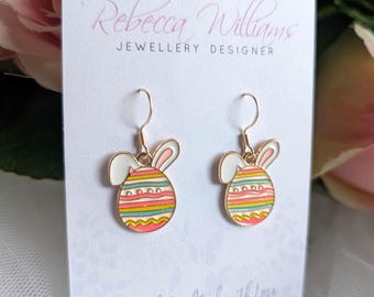 Easter Bunny Dangle Earrings, Easter Eggs, Easter Hunt, Easter Gifts, Cute Jewellery, Spring, Sterling Silver