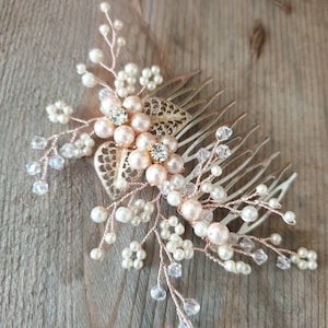 Peigne de mariée rose poudré, accessoires pour cheveux de demoiselle d&#39;honneur perle rose pâle, peigne pour cheveux de mariage, liane pour cheveux de mariée, cristaux Swarovski, mariage