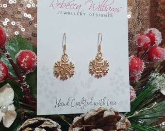 Rose Gold Snowflake Earrings, Novelty Xmas Earrings, Xmas Present Ideas, Christmas Party, Stocking Fillers, Rose Gold Jewellery, Snowflakes