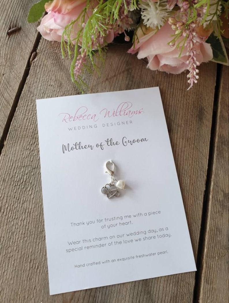 Mother of the Groom Gifts, Lucky Charm, Thank you Gifts, Bridal Party Gifts, Wedding Accessories, Bouquet Charm, Mother in Law, Zip Charm image 1