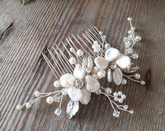 Keshi Pearl Hair Comb, Bridal Hair Accessory, Hair Flowers, Sparkle Hair Comb, Wedding Hair Accessories, Pearl Hair Slide, Hair Flowers