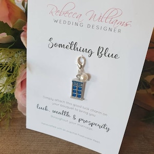 Something Blue, Something New, Wedding Gift, Good Luck Charm, Gifts for the Bride, Bouquet Charm, Bridal Accessories, Police Box