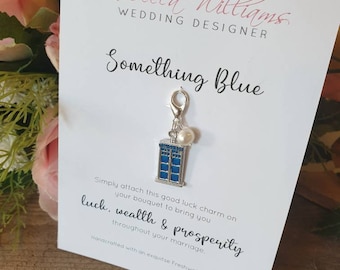 Etwas Blaues, etwas Neues, Hochzeitsgeschenk, Glücksbringer, Geschenke für die Braut, Blumenstrauß-Charm, Braut-Accessoires, Polizei-Box
