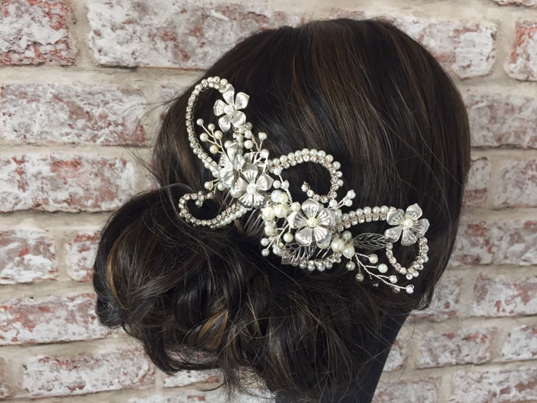 Large Diamante Hair Comb, Bridal Hair Accessories, Floral Hair Vine