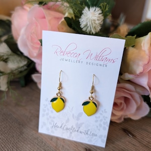 Lemon Fruity Drop Earrings: Gold Plated Sterling Silver, Colourful Earrings, Summer Jewellery
