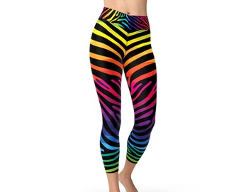 Rainbow Zebra Capri Leggings – High Waist Printed Yoga Pants