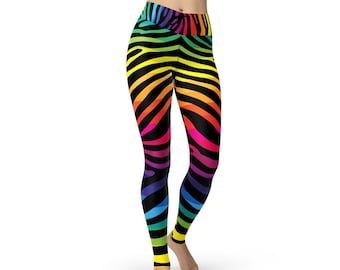 Rainbow Zebra Yoga Leggings - High Waist Animal Print Pants