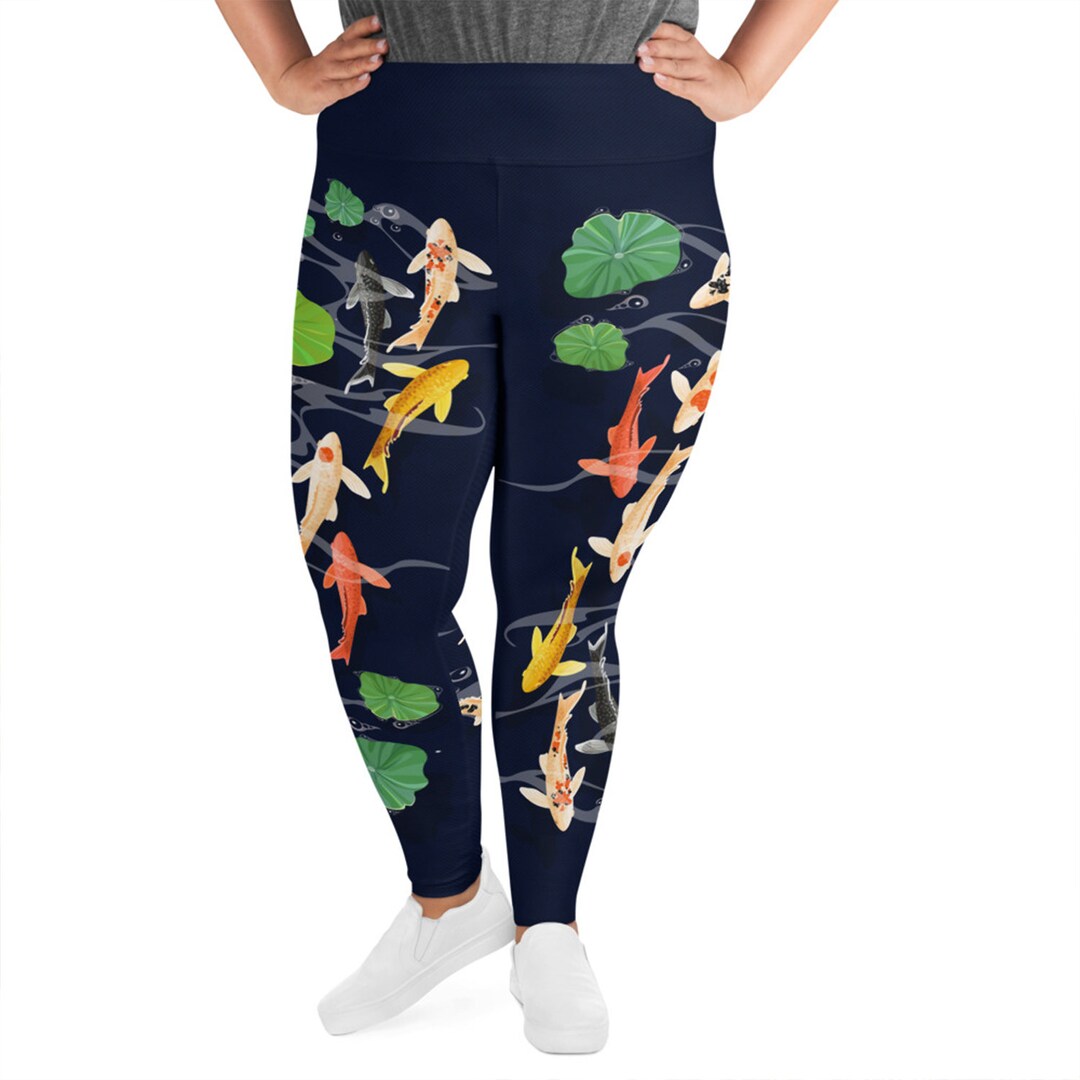 Koi Fish Lotus Pattern Print Women Leggings
