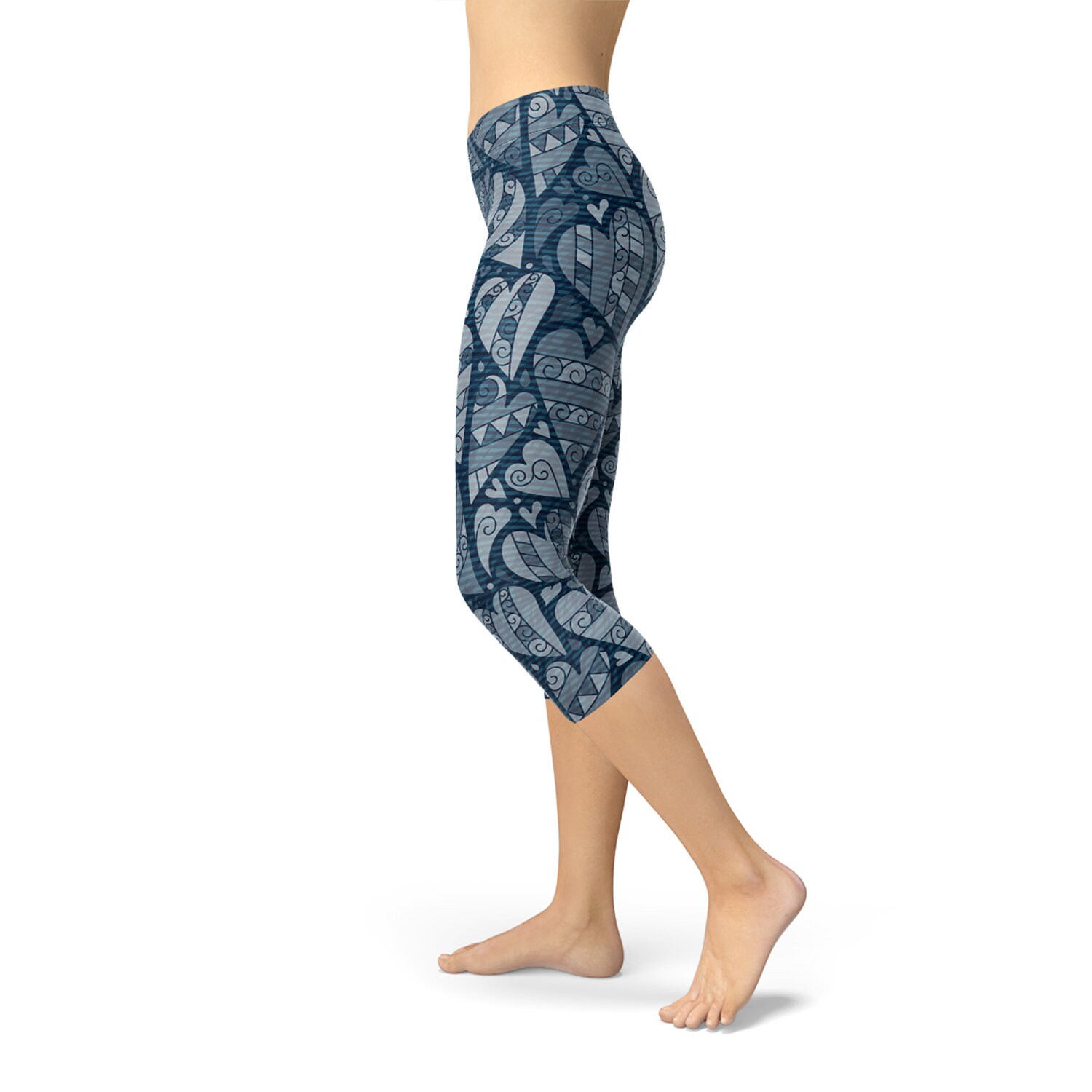 Heart Capri Leggings for Women Blue 