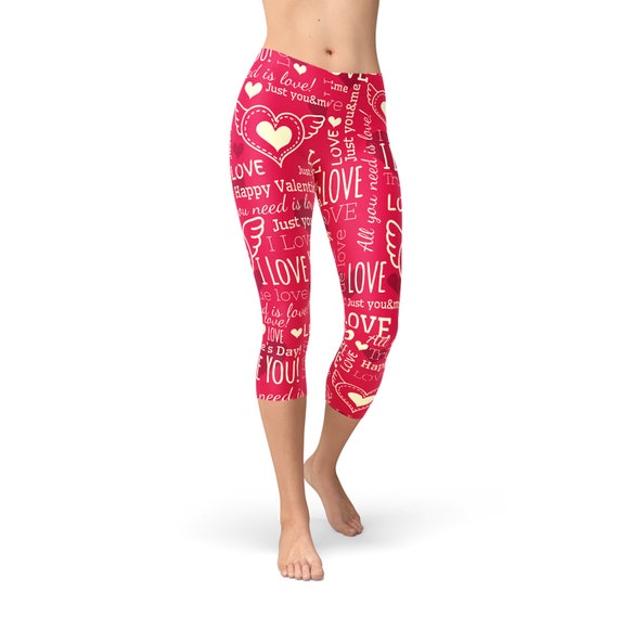 Valentines Day Capri Leggings for Women Printed Womens Red Capri