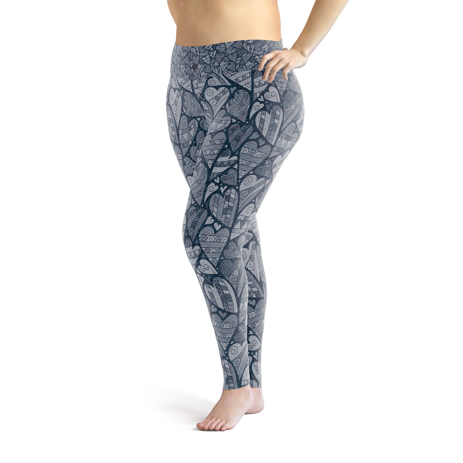 Heart Plus Size Leggings for Women Womens High Waisted Blue Etsy