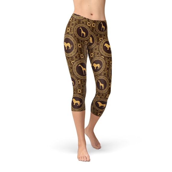Safari Capri Leggings for Women Printed Brown Workout / Yoga Pants