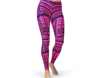 Leggings tatouage maori - Design tribal polynésien violet, résistant aux accroupissements