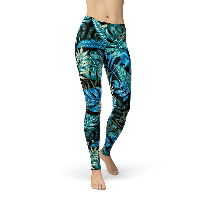 Tropical Blue Jungle Leggings Summer Beach Leggings Forest - Etsy