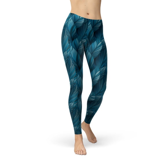 Bird Feather Leggings for Women Womens Mid Waist Workout Pants Featuring  All Over Print Blue Feathers Perfect for Running, Yoga, BJJ -  Denmark