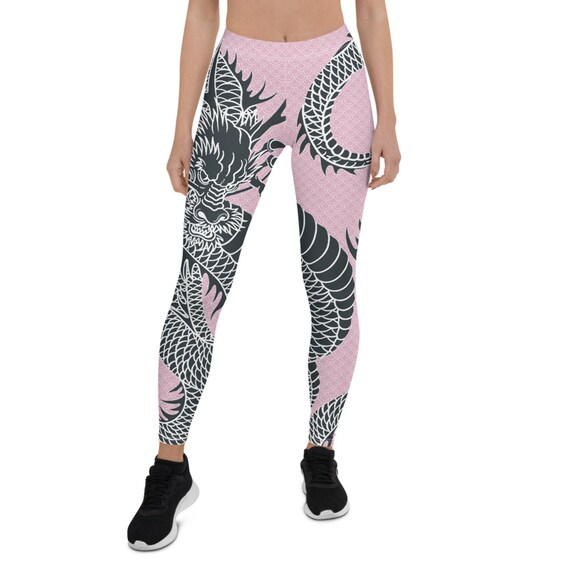 Dragon Print Legging for Women Pink Mid Waist Womens Leggings