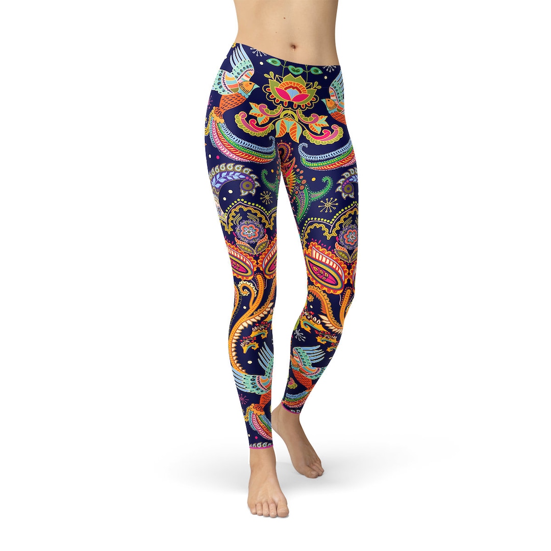 Ornamental Paisley Leggings Ornate Floral Motif Leggings, Indian Floral