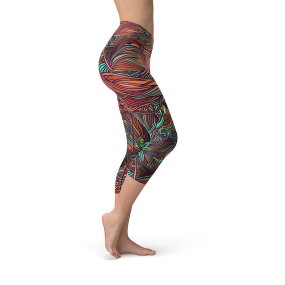 Abstract Spiral Yoga Capri Leggings for Women Unique Colorful Art All Over  Print Womens High Waisted Capris Perfect for Running & Crossfit 