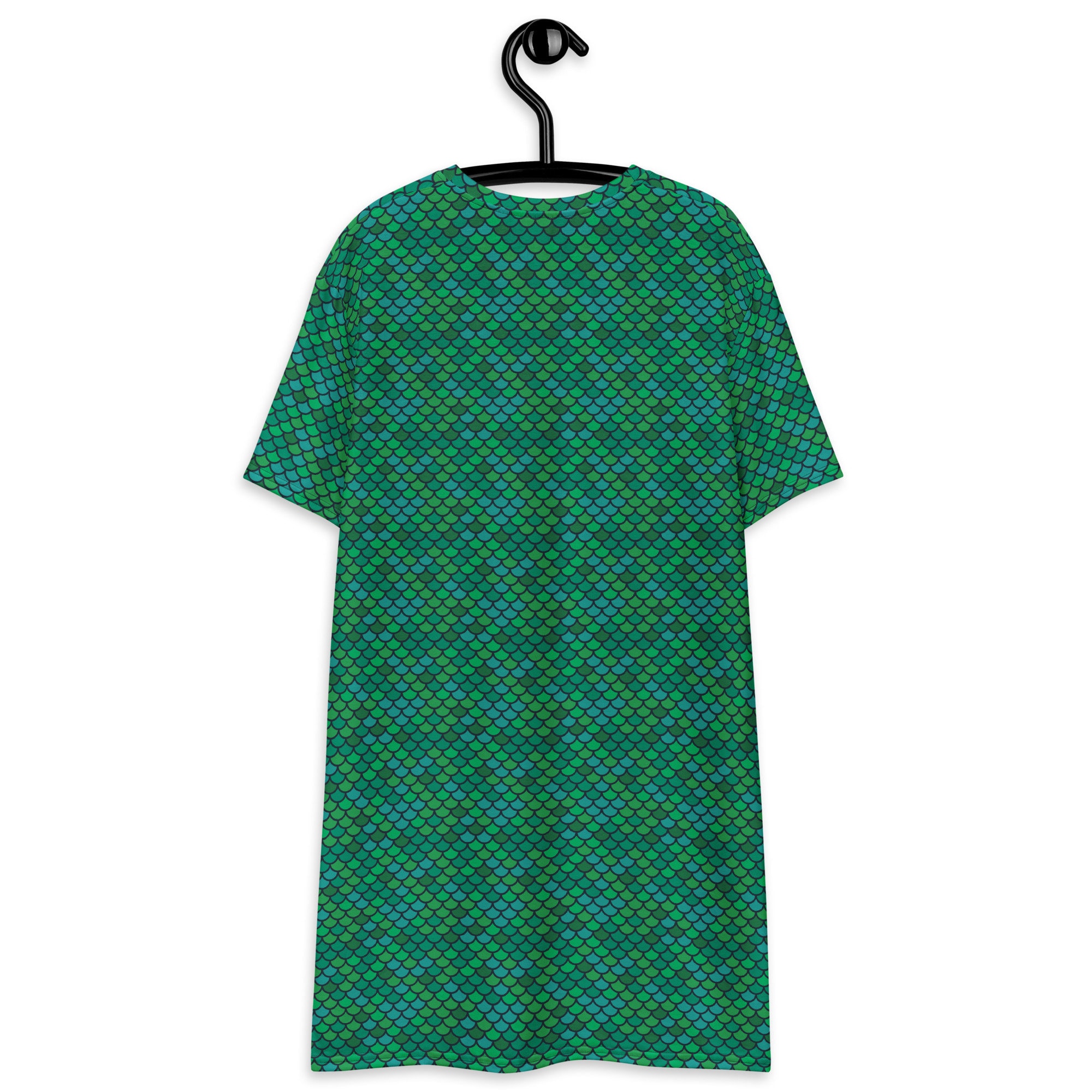 Discover Green Mermaid T-Shirt Dress for Women Fish Scales Pattern Print Plus Size Available Drop Shoulders Comfy Relaxed Oversized Fit