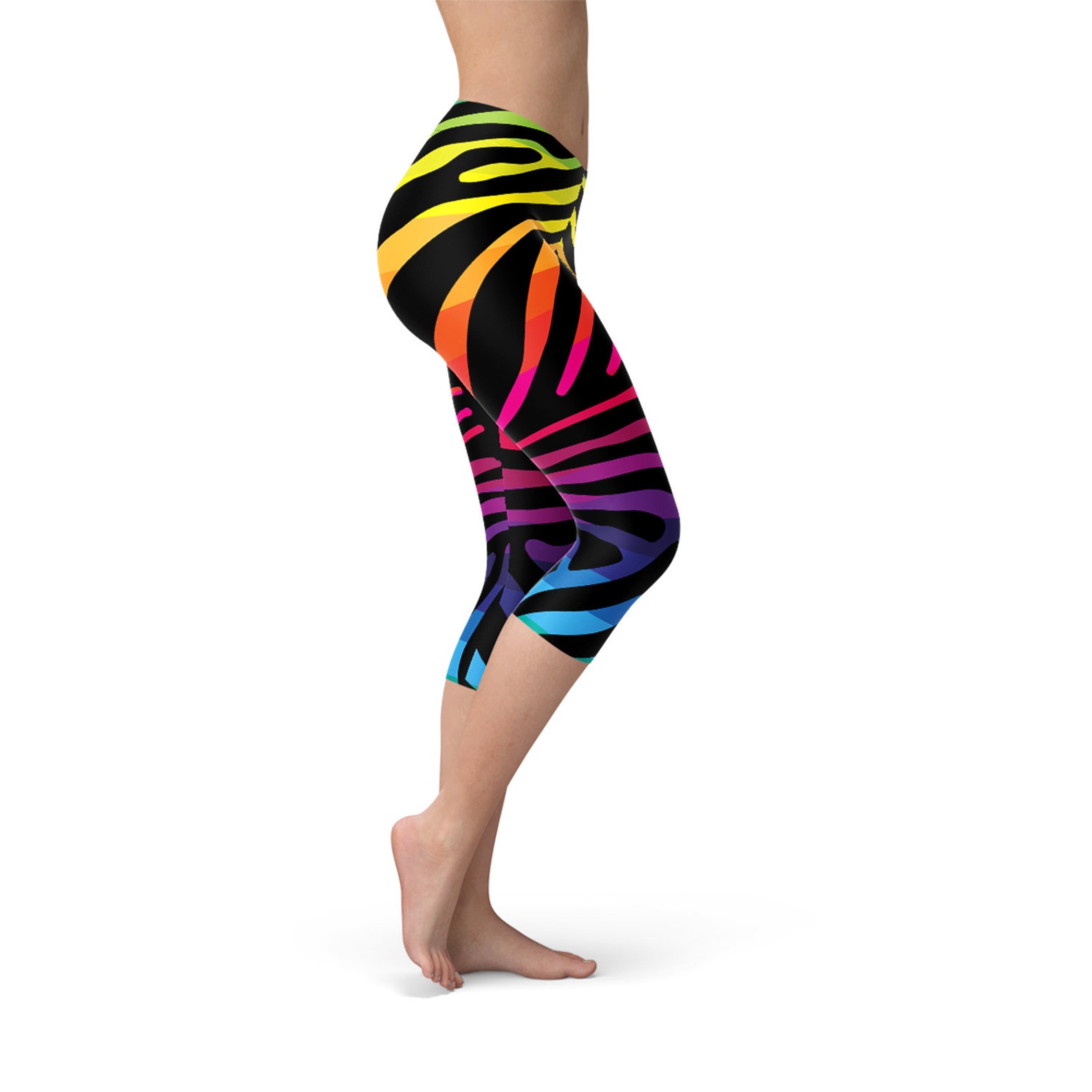 Rainbow Zebra Capri Leggings for Women Womens Rainbow Capri Etsy