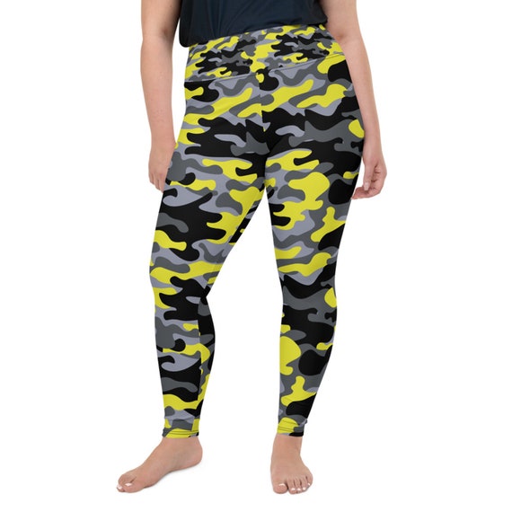 Gray and Yellow Camouflage Plus Size Leggings for Women High Waisted Full  Length Yoga Pants With Camo Pattern Print Perfect for Workouts 