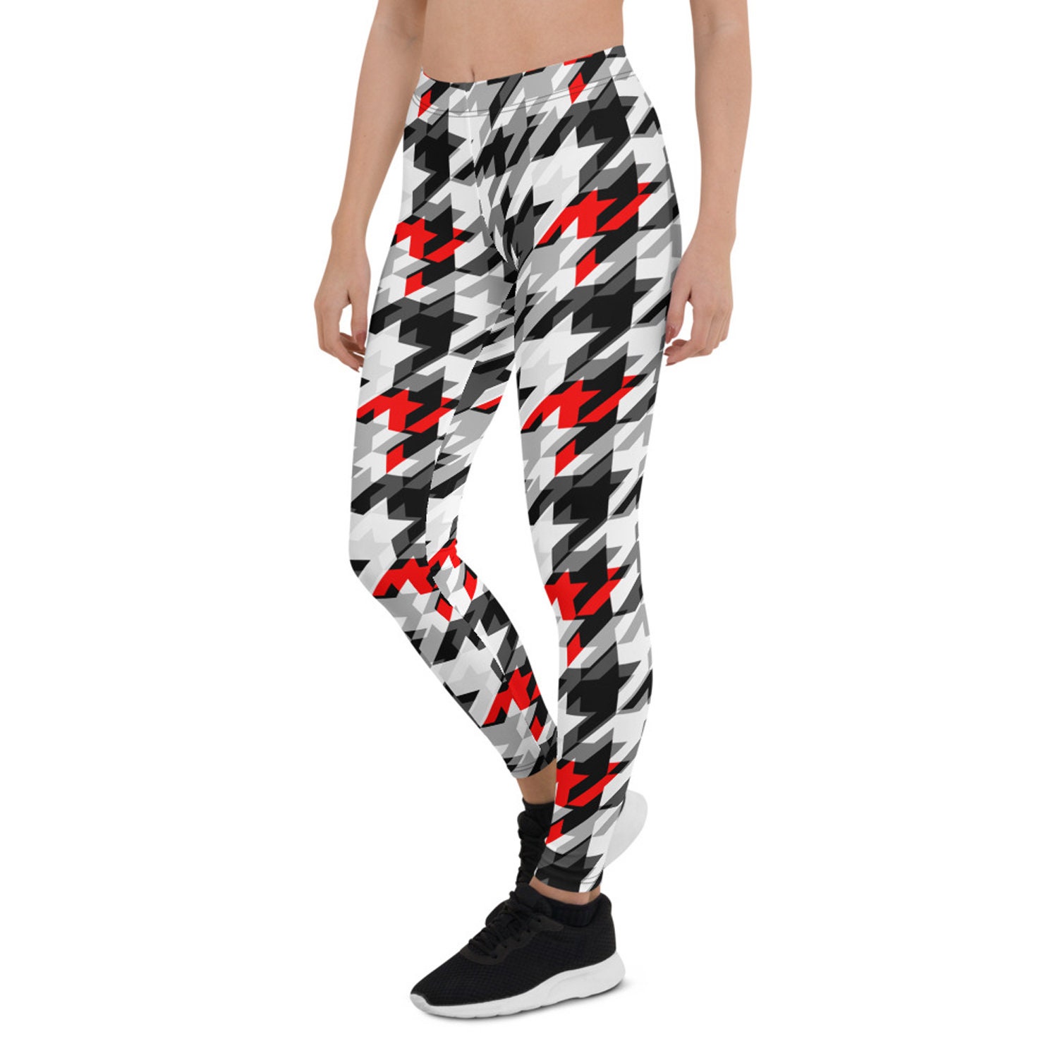 Houndstooth Sports Leggings for Women Printed Hounds Tooth Pattern in  Black, White, Gray, Red Check Pattern Perfect Dressy Workout Gym Pants 