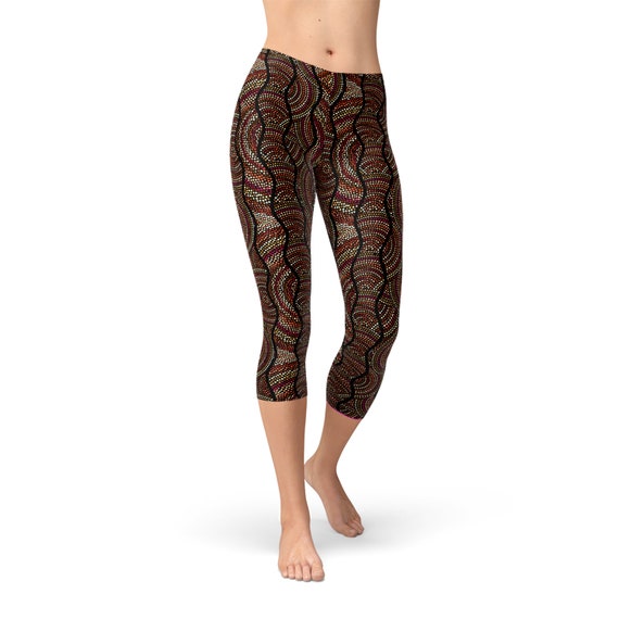 Aboriginal Art Capri Leggings for Women Mid Rise Short / Cropped