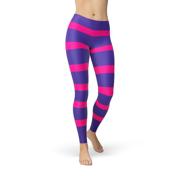 Pink and Purple Striped Leggings for Women Inspired Cheshire Cat Leggings  W/ Pink Purple Printed Stripes Perfect Cosplay Costume Leggings -   Canada