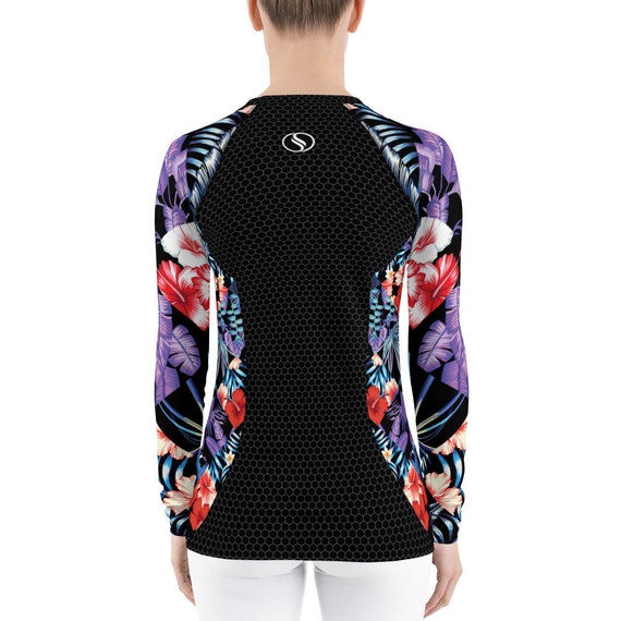 Womens éruption Garde Oiseau De Paradis Hawaii Impression Avec Nid Dabeille Sun Protection 38 Upf Chemise Parfait Pour Les Sup Rossi Ou Mma