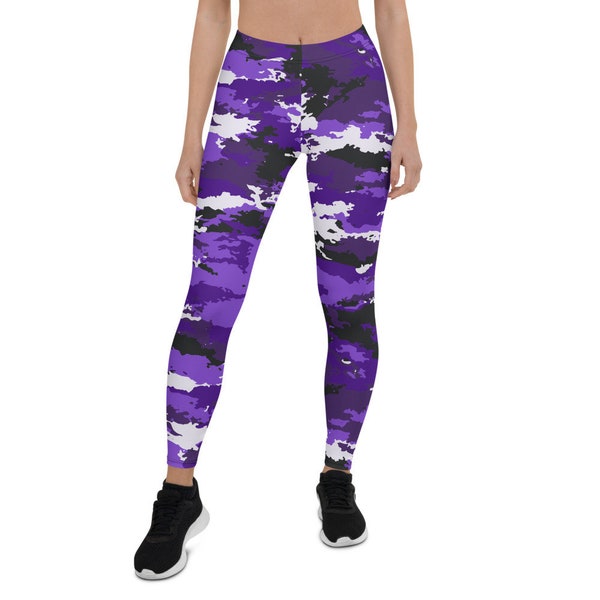 leggings in a black and purple camouflage pattern main image 1