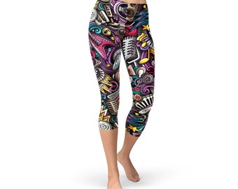 Grunge Capri Leggings – 80s Print, USA Made
