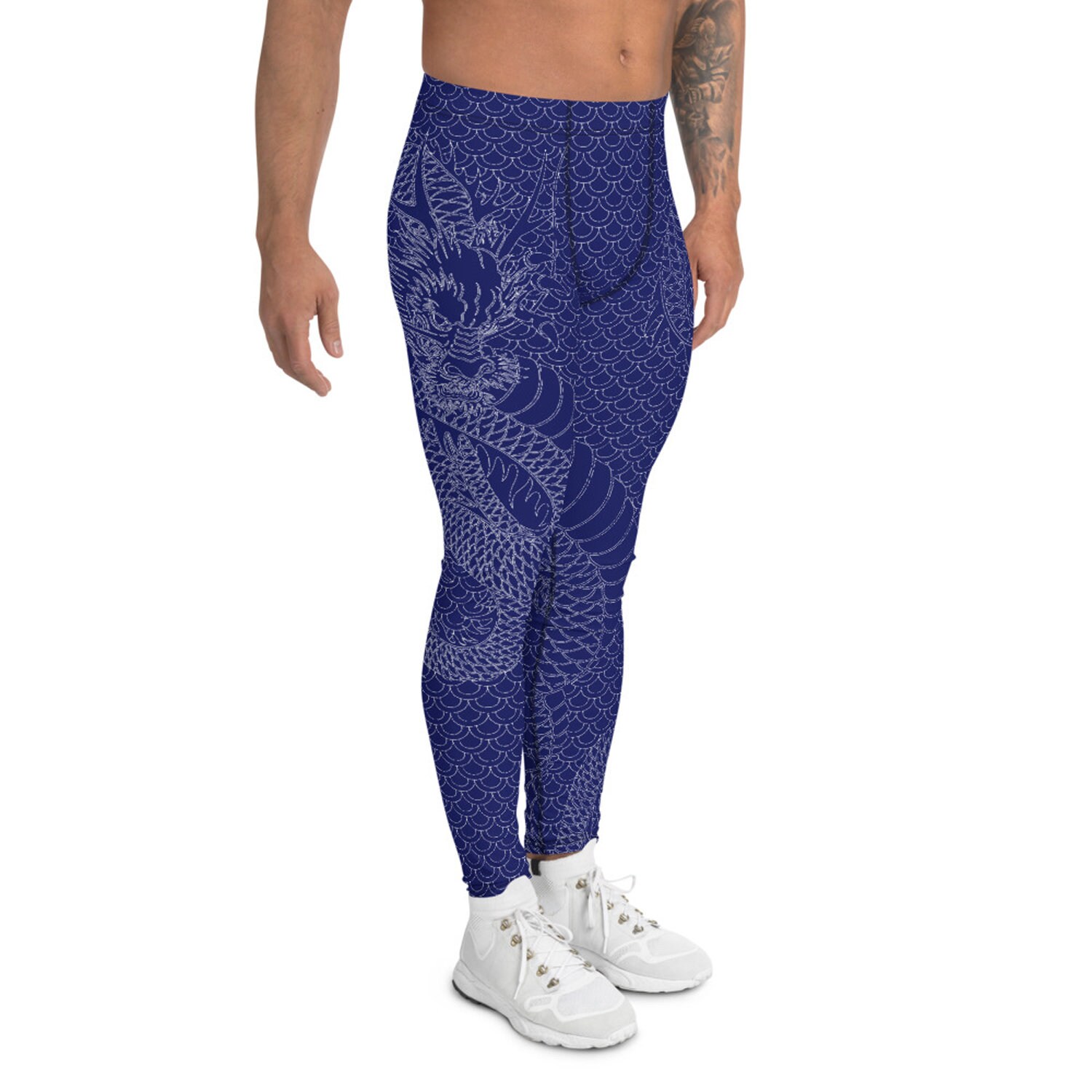Dragon Leggings for Men Navy Blue With Dragon Scales Mid Waist | Etsy