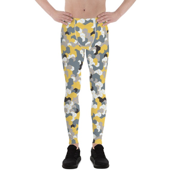 Mens Leggings Meggings All Over Print Yellow and Gray Camouflage Printed  Leggings, Perfect Workout Leggings for Running, MMA, Judo, Yoga 