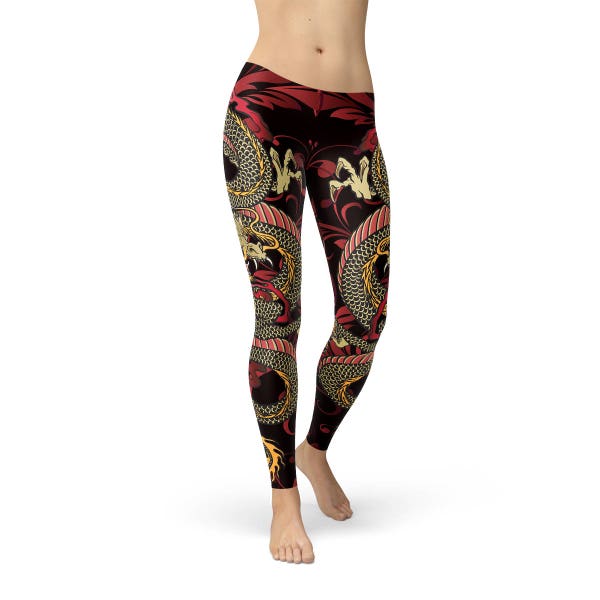 Legging imprimé Dragon chinois pour les femmes - Dragon Leggings avec conception de tatouage de Dragon, des Leggings imprimés pour le nouvel an chinois ou pantalons de Yoga