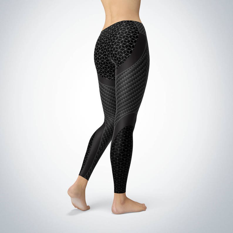 Carbon Fiber Black Yoga Leggings Black Print Pattern Etsy