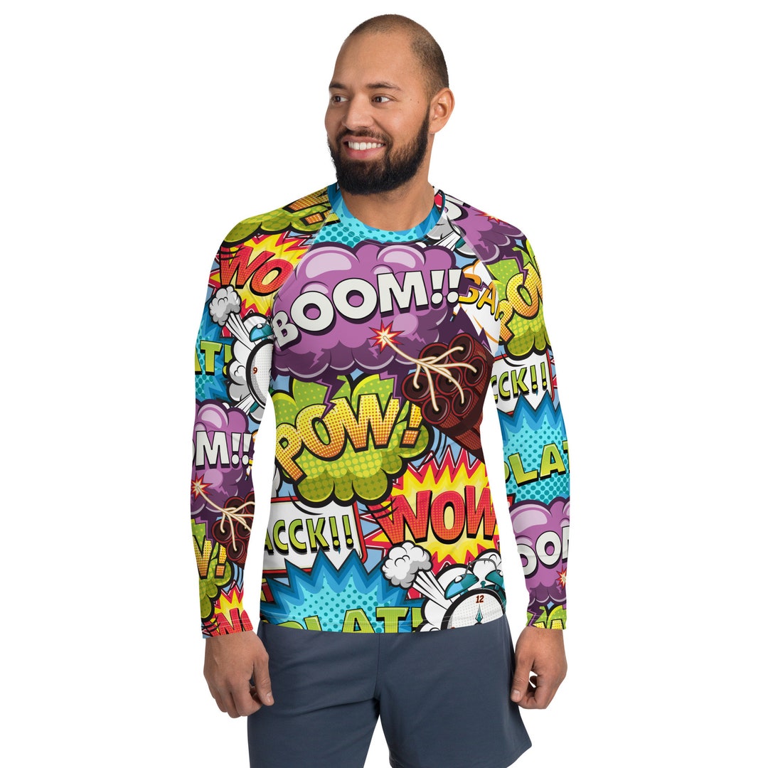 Funky Rash Guards Pop Art Long Sleeve Rash Guard for Men Comic Book Style Explosion ...