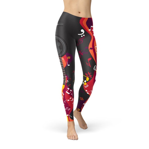 Music Note Leggings for Women Musical Air Guitar Printed Leggings Non See  Through Squat Proof Yoga Pants, Running Tights, Workout Pants 
