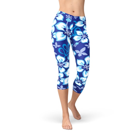 Blue Hawaiian Hibiscus Surf Capri Leggings Hawaiian Print Capris, Hawaii  Activewear, Hawaiian Print Yoga Pants, Hawaiian Athletic Wear 