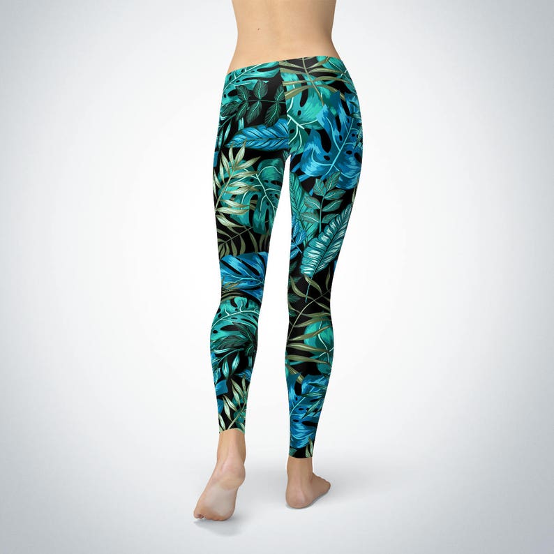 Tropical Blue Jungle Leggings Summer Beach Leggings Forest - Etsy